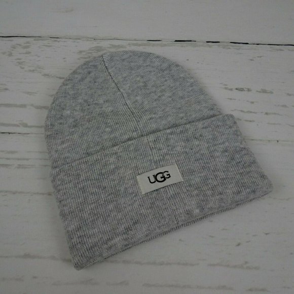 UGG Accessories - New UGG Solid Folded Cuff Beanie Women's Men's Unisex Wool-Blend Logo Gray OS